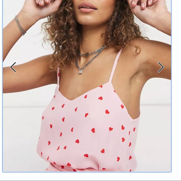ASOS Style Cheat Satin Cami Top in Pink and Red Heart Print - Picture 4 of 4